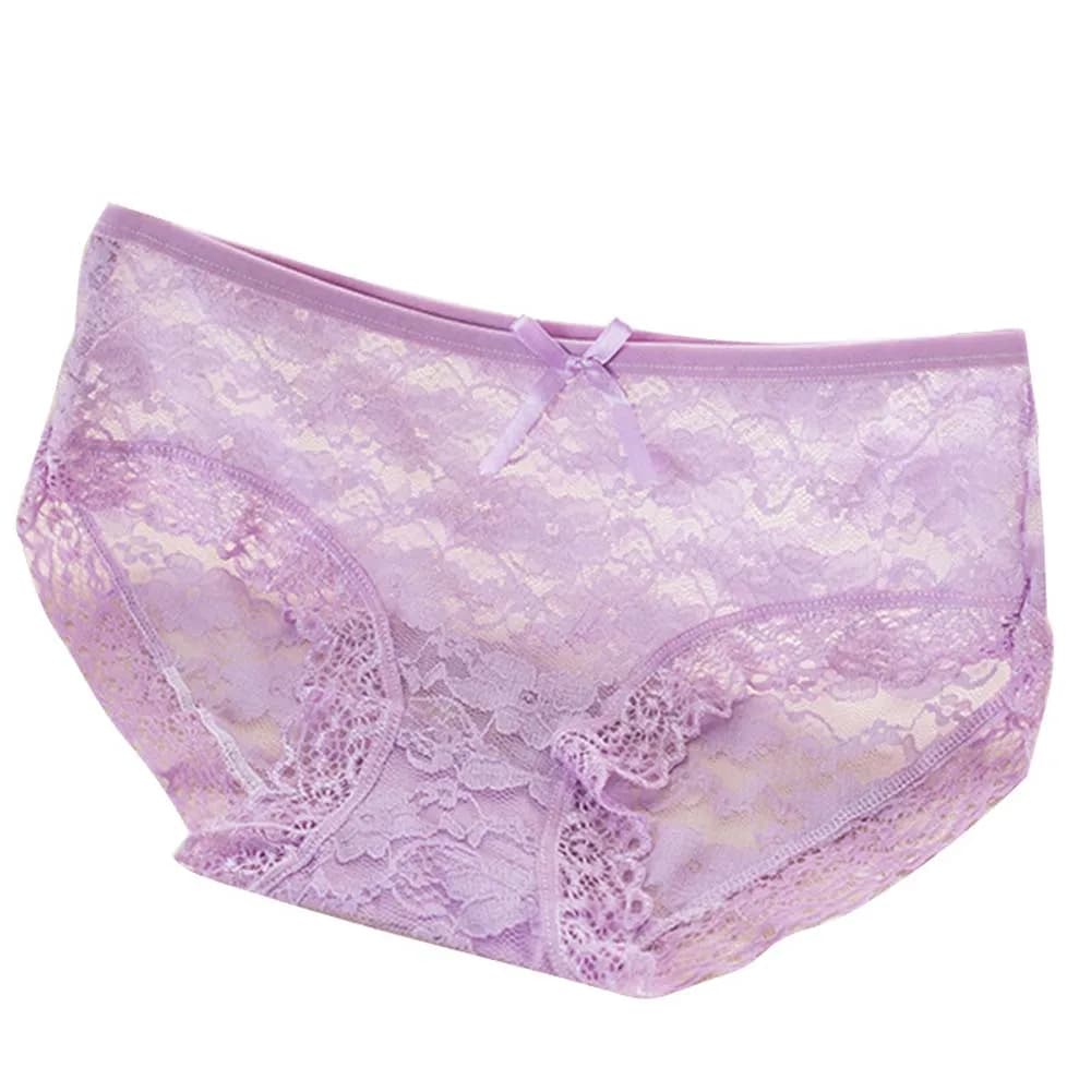 Mutandine Sexy da Donna a Vita Media in Cotone con Pizzo e Fiori, Perizoma in Nylon