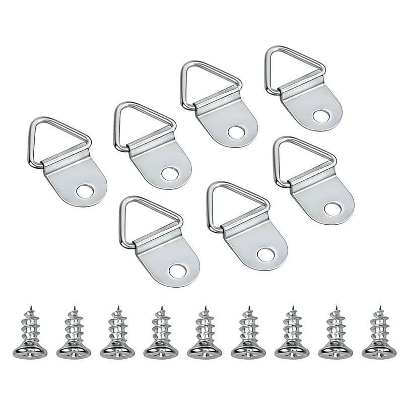 11Pcs Silver Metal Hooks with 11 Screws, Triangle Load for Picture Clock Mirror Home Wall Hanging