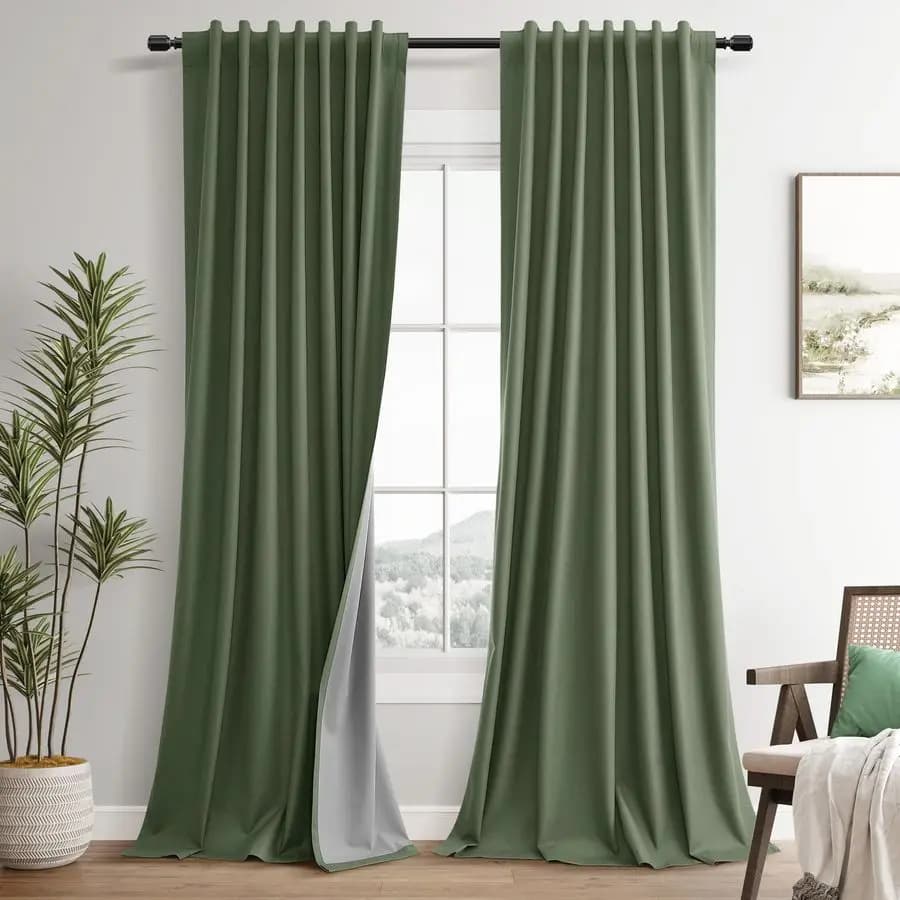 Dark Blinds in Lino Verde Oliva Length 84 Inches for Bedroom, Dark and Thermal Insulating, Dark Green