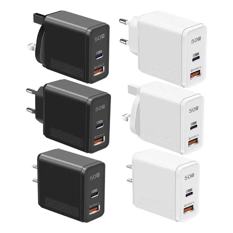 GaN 50W Charger Plug GaN Double Door Wall Charger USB Hub Charging Lock for USB C and QC Power Adapter Charging Station for Smart Tablet