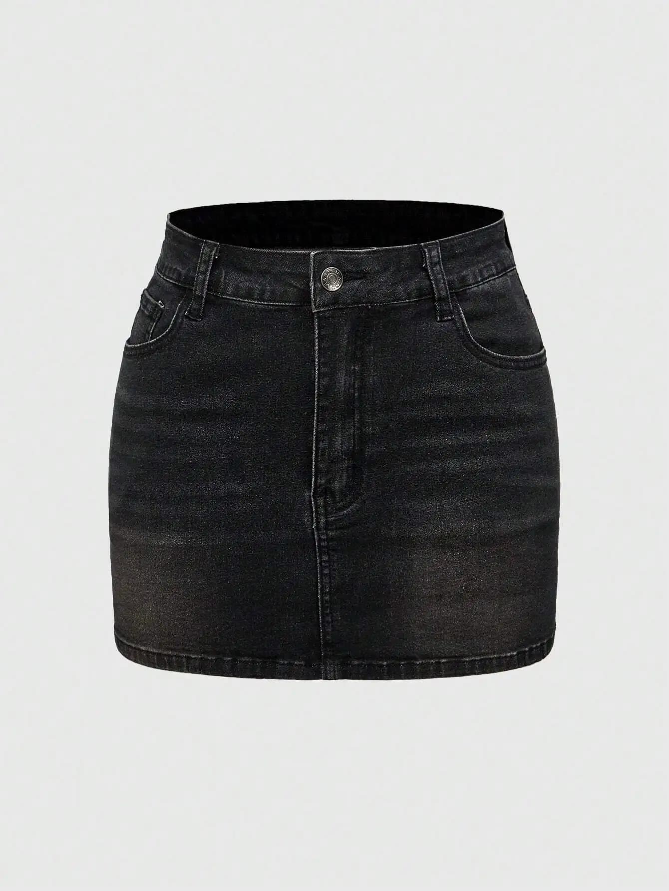 Minigonna in denim aderente con strass a forma di croce, stile grunge punk Y2K vintage, con tasche, per donna