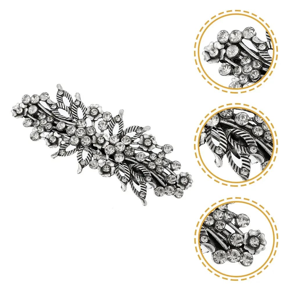 Fermaglio per Capelli con Strass Argento da Donna, Elegante e Chic, a Forma di Fiore, per Feste, Matrimoni, Shopping e Incontri