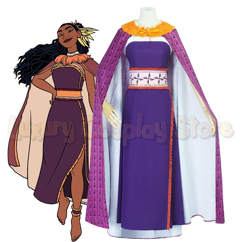 Villain Cosplay Matangi Abito con mantello viola Costume Film Ocean Princess Abiti da gioco di ruolo Vestito da travestimento per feste di carnevale di Halloween
