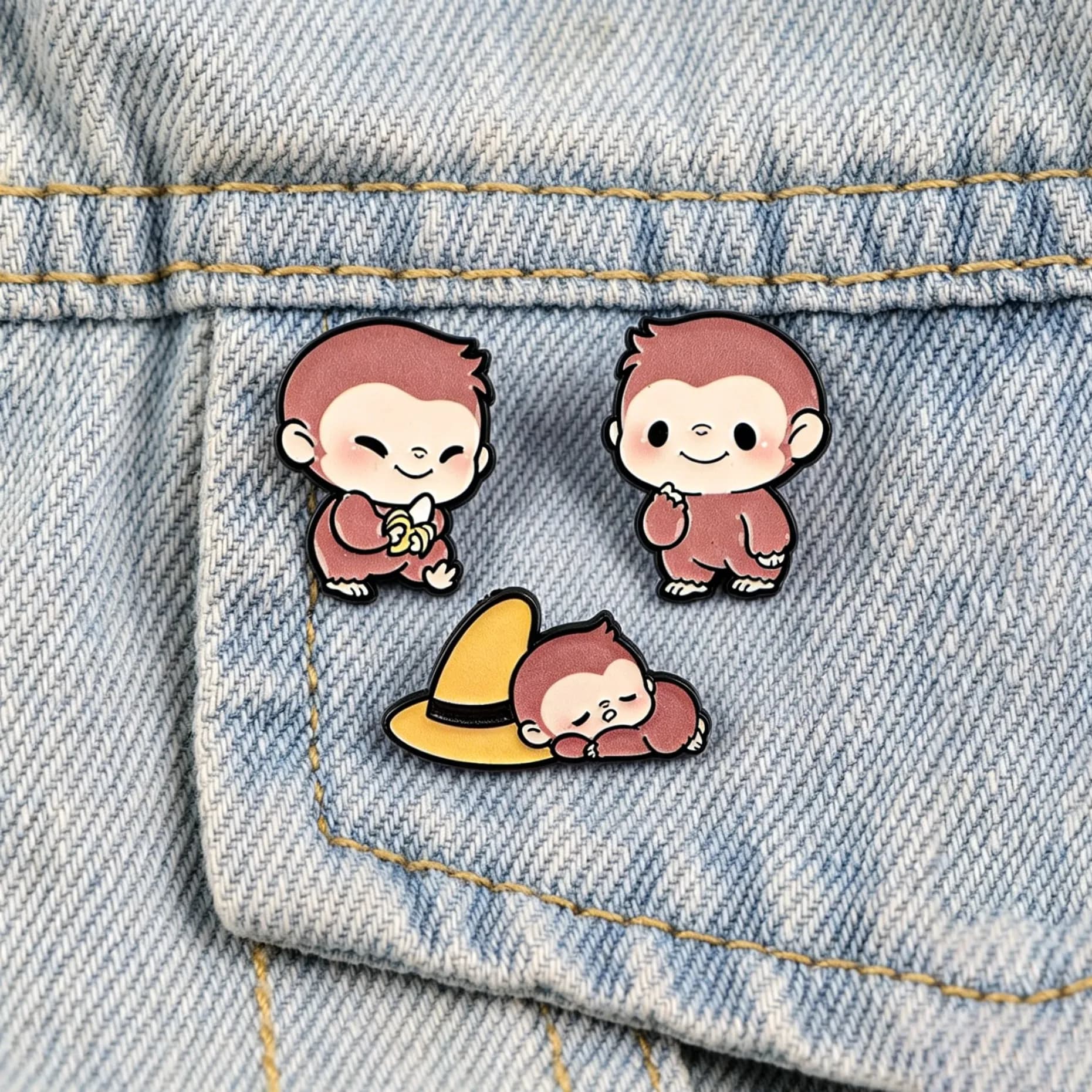 Spille in smalto con simpatiche scimmie curiose, spille a forma di animali dei cartoni animati Kawaii, distintivi da risvolto, gioielli divertenti, regali per zaini e jeans