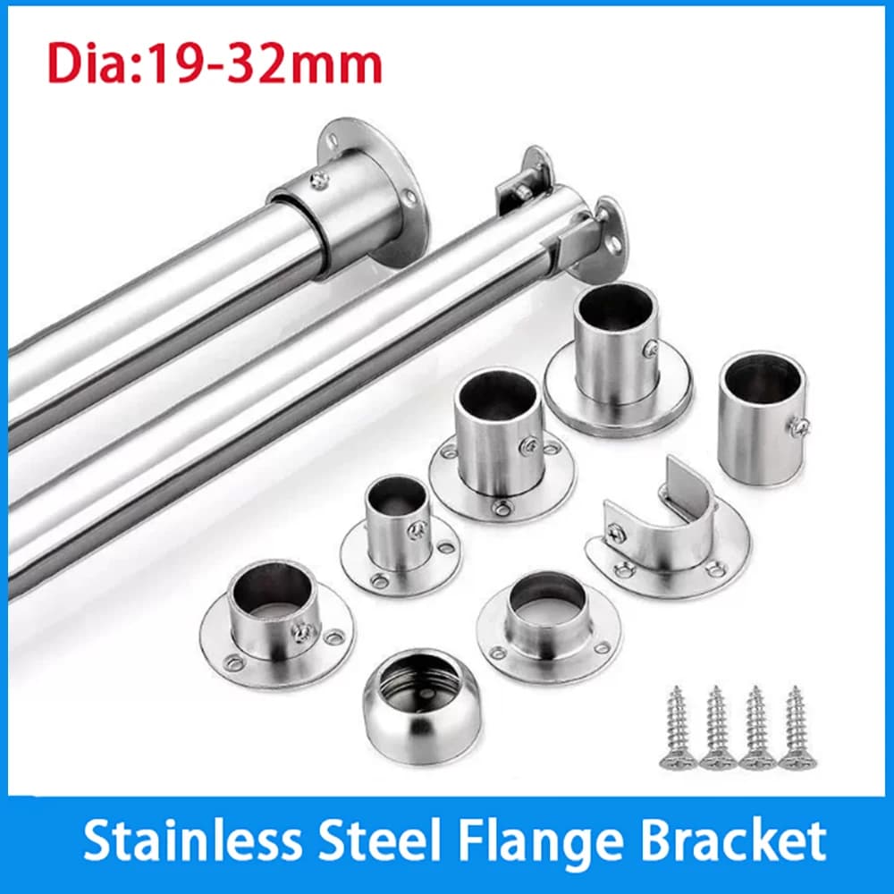 Supporto a flangia in acciaio inossidabile da 19-32 mm, bianco, per appendiabiti da armadio, accessori di fissaggio, gancio per barra trasversale, flangia per appendiabiti