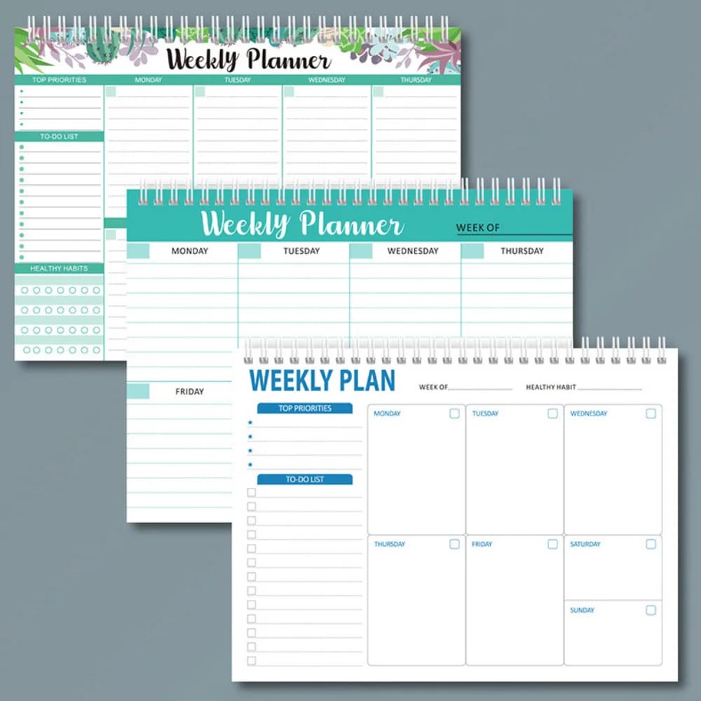 Wide To Do Planner Pianificazione settimanale Blocco note A5 Notebook Planner Cancelleria Pianificatore settimanale dei pasti Orari senza data