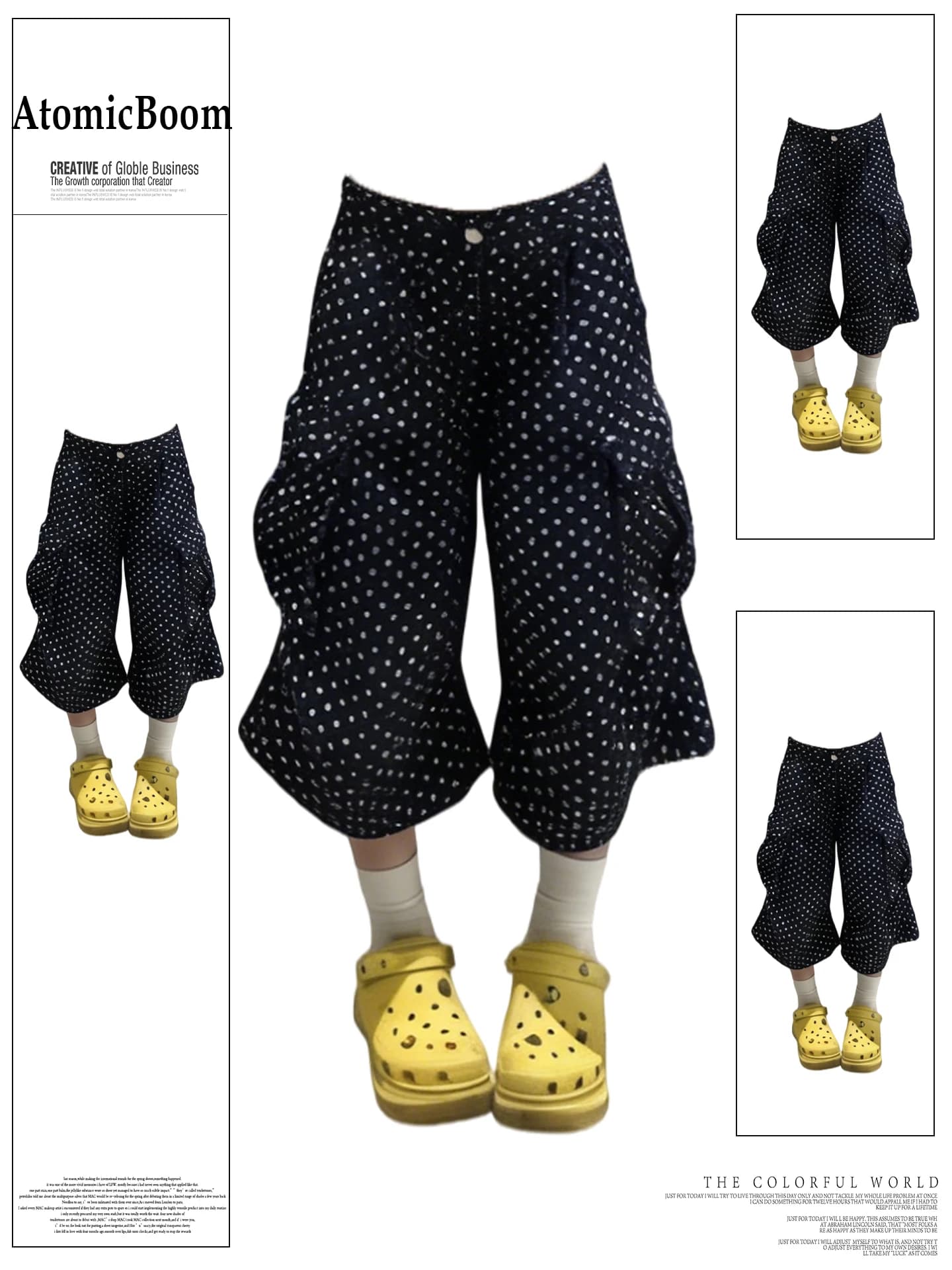 Retro American Blue Polka Dot Denim Wide Leg Pants Women Summer New Street Loose Workwear Shorts Casual Straight Tube Pants