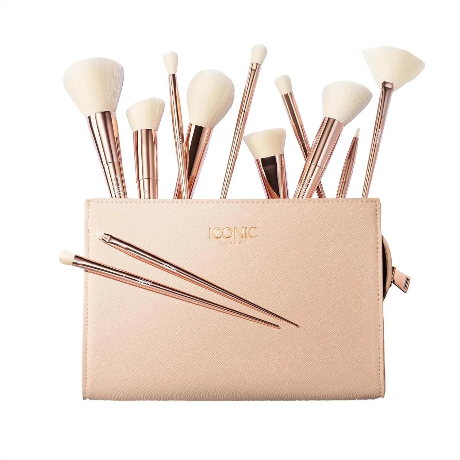 Set di 12 Pennelli per Trucco, Pennelli Professionali per Fondotinta e Ombretto, Vegani e Cruelty Free, con Manici Oro Perlato