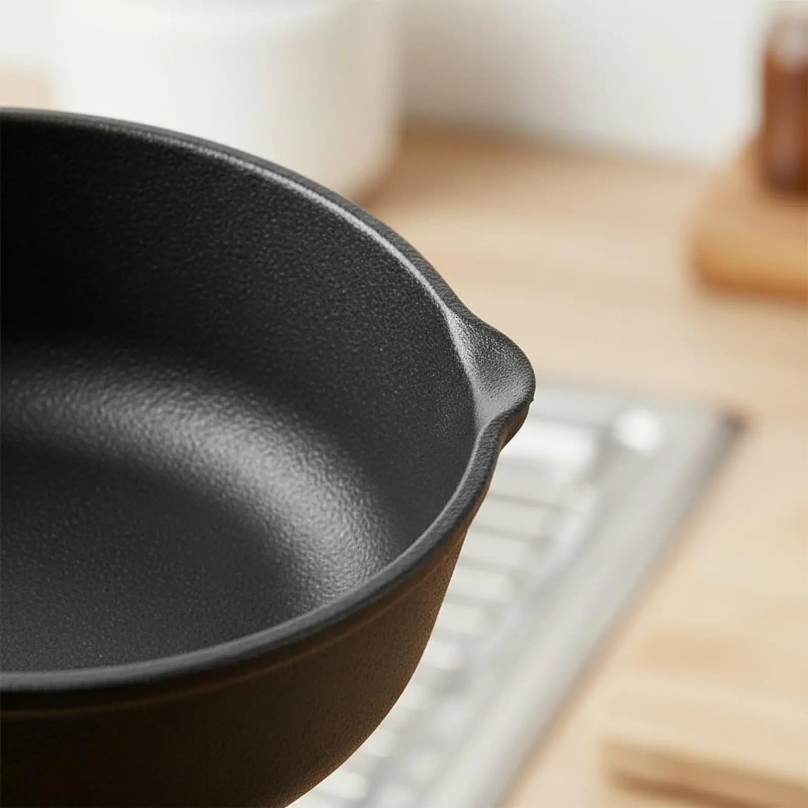 Padella per Olio Caldo con Design Profondo, Pentola in Ghisa per Olio, Padella Singola per Uova, Pentolino Versatile con Manico Lungo in Legno
