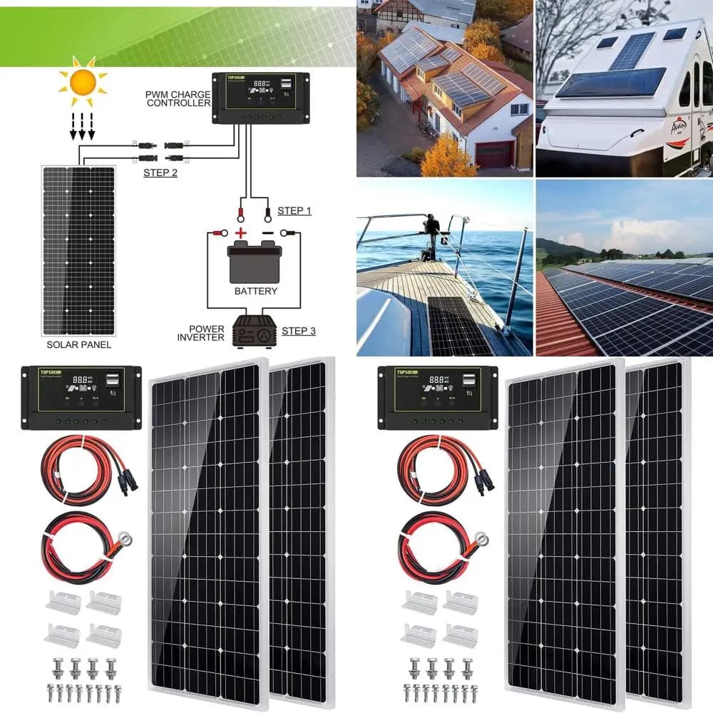 Kit Pannello Solare 200W per Sistemi Connessi alla Rete, Case, Camper e Barche con Regolatore di Carica 30A e Accessori di Montaggio