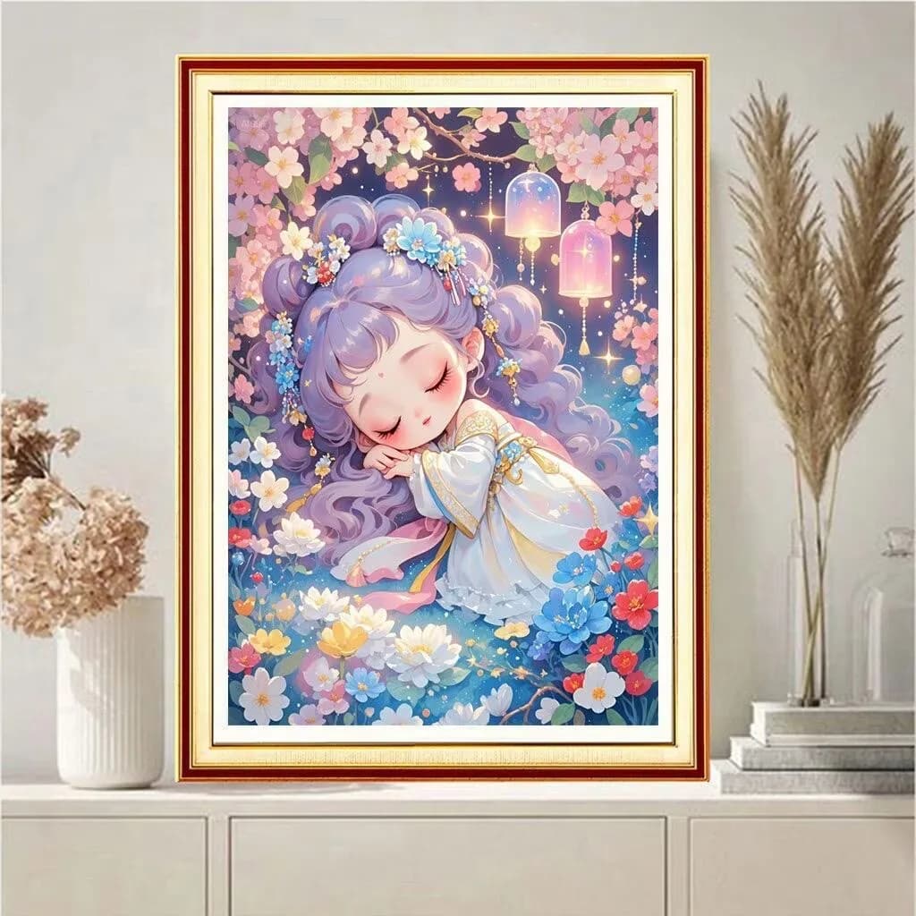 Kit Embroidery Make by yourself Chinese style with 9CT print 11CT Girl Addormented, Set Point Cross with Thread and Needle, Handicraft for Home Decoration