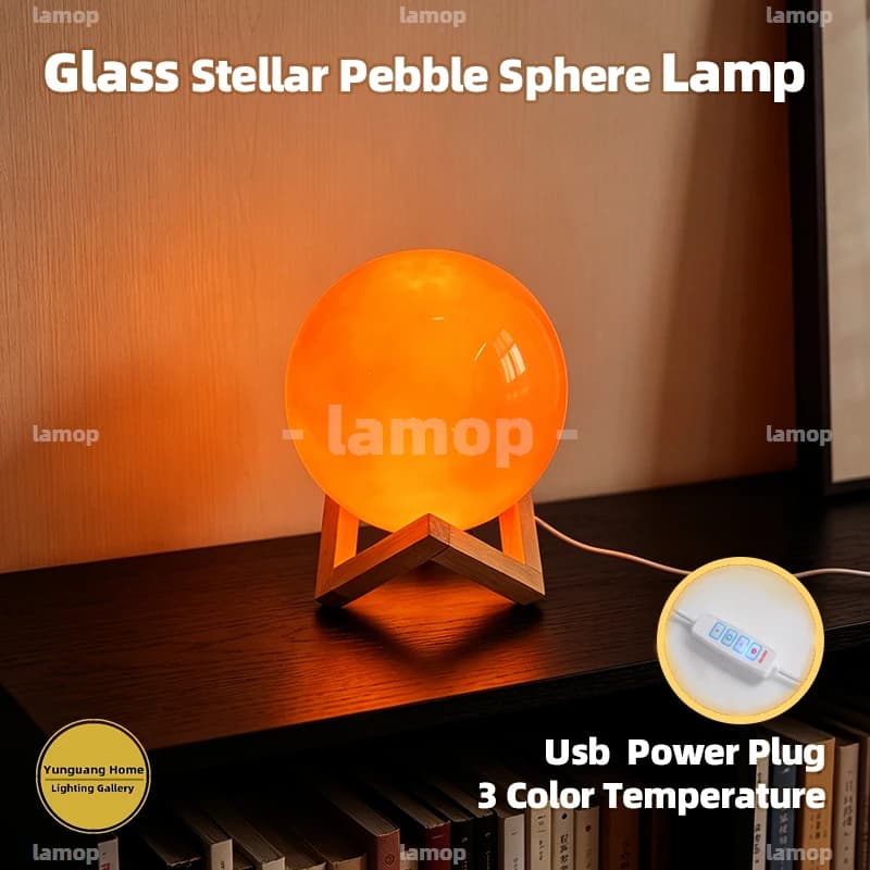 Murano Glass Round Ball Table Lamp Gentle Light Diffusion Minimalist Geometric Lamp For Reading Nook Apartment Side Cabinet