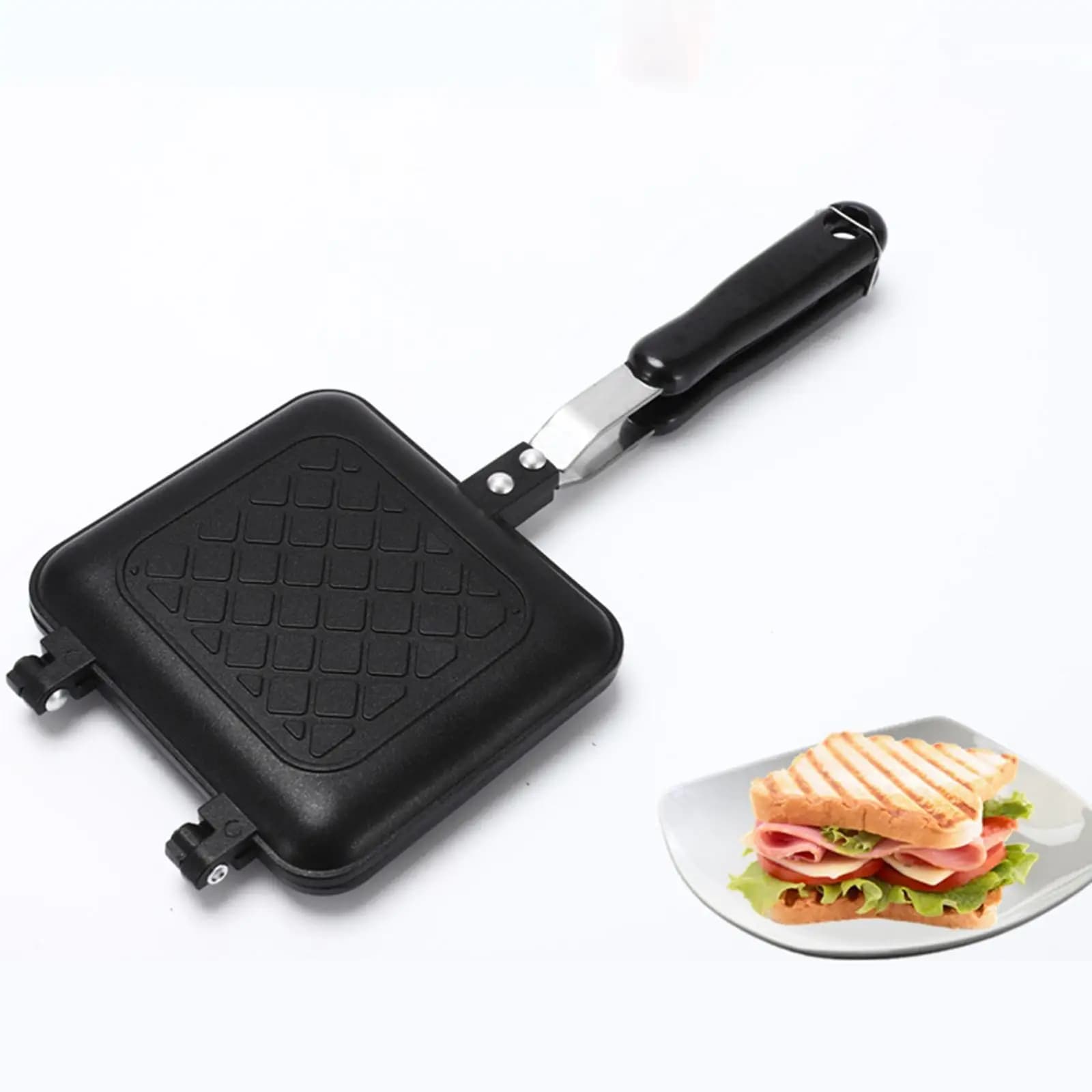 Side heating pan, rectangular cake machine with plastic handle for frying, domestic kitchen for ceramic electric stoves