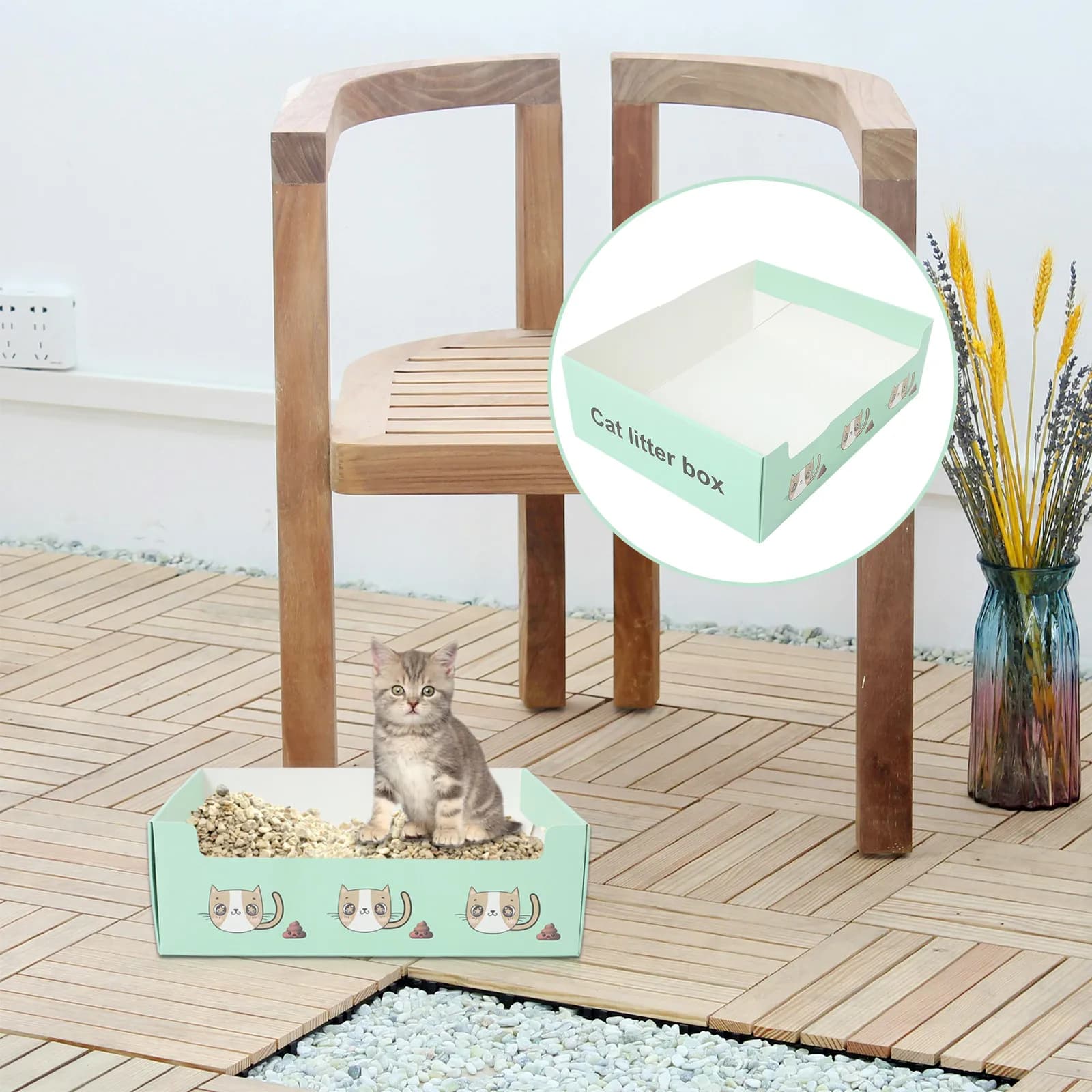 Lettiera per Gatti Monouso in Carta, Semi-Chiusa, Design Stabile, per Addestramento Gattini, Pieghevole, Portatile, da Viaggio, per Interni ed Esterni