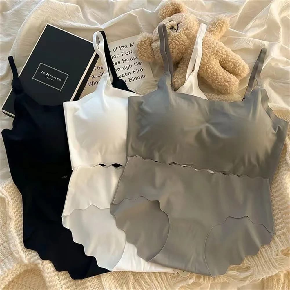 Set reggiseno senza cuciture in seta di ghiaccio per donna Intimo push up Lingerie Top per dormire Bralette imbottita sul petto Senza anello in acciaio Raccolta di lingerie