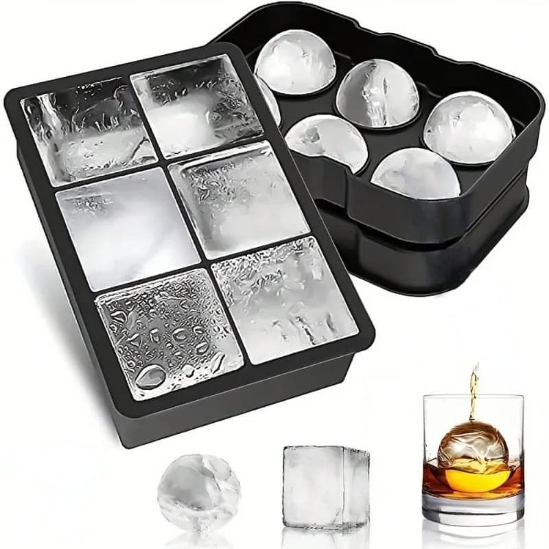 Vassoio per cubetti di ghiaccio in silicone premium con coperchio Stampo per ghiaccio grande quadrato e sfera per creare cocktail, bevande e conservazione degli alimenti