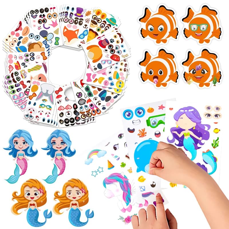 Crea una faccia Adesivi fai da te Autoadesivi Faccia di animale Puzzle Artigianato impermeabile Adesivi per animali Riconoscimento Formazione Regalo carino ZYF