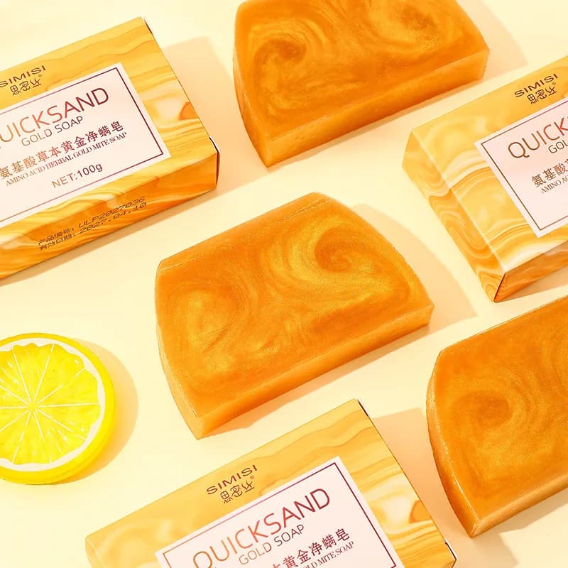 100g Sapone all'olio essenziale dorato fatto a mano Aminoacidi Sapone detergente in oro alle erbe Pulizia profonda e delicato sulla pelle