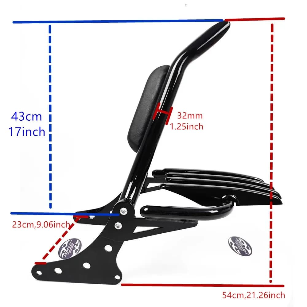 Schienale Sissy Bar per passeggero moto 17 "portapacchi per Harley Softail Slim Blackline 2013-2017