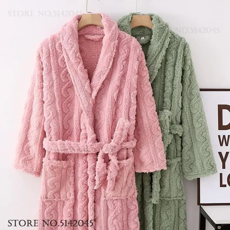 Spessa calda flanella coppia indumenti da notte abito lungo abito da casa autunno inverno unisex accappatoio kimono gowm allentato corallo pile indumenti da letto