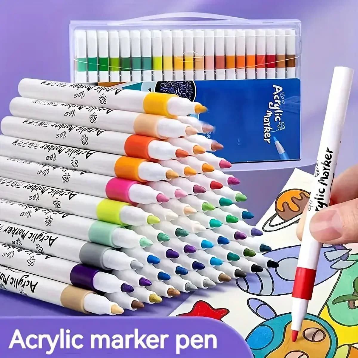 Set di pennarelli acrilici da 48 colori – Punta fine, resistenti allo sbiadimento, per roccia, vetro, plastica, tessuto, tela, ceramica e superfici multiple