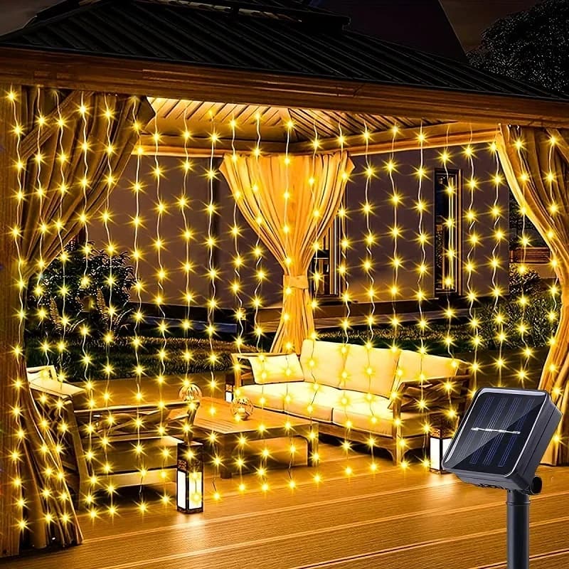 Luci Solari a Tenda a LED per Esterni, 100/200/300 LED con 8 Modalità per Campeggio e Decorazioni Natalizie