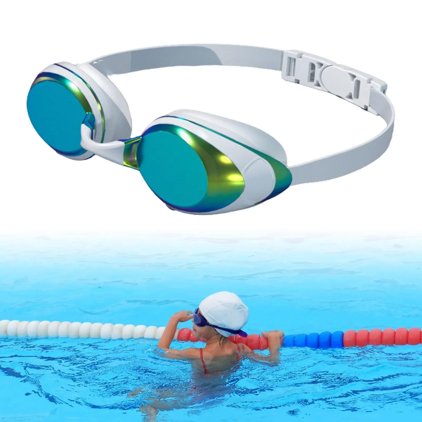 Swimwear with adjustable strap, stagnated anti-fog protective glasses for swimming pool for adults and women
