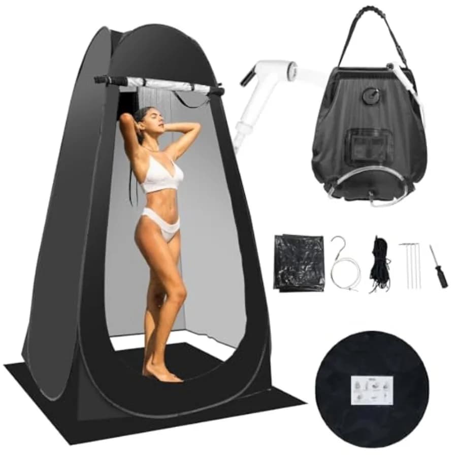 Tenda Portatile per Privacy in Campeggio, Kit Tenda Doccia da Esterno con Sacca Doccia da 5 Galloni - Ugello Migliorato