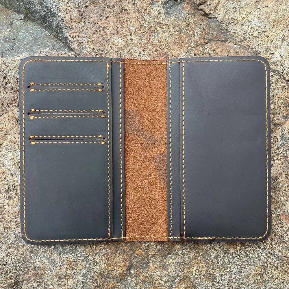 Personalized Men's Wallet in genuine leather with checkbook Long Folds for men with custom engraving