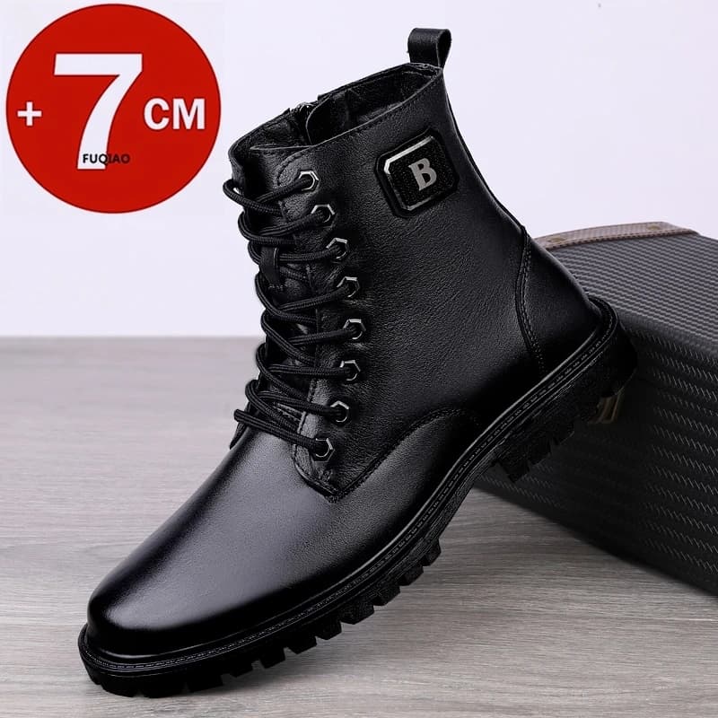 Stivali rialzati in vera pelle da uomo Stivaletti invernali con cerniera foderati caldi 7 cm Aumento di altezza nascosto per casual formale da lavoro