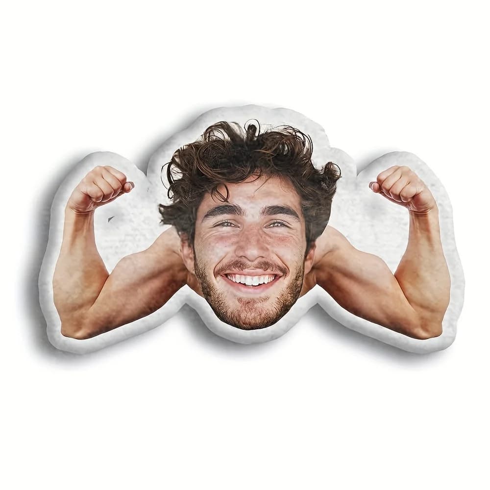 1 cuscino viso bicep muscolare personalizzabile, cuscino fotografico personalizzato, divertente cuscino decorativo multifunzionale, unico da uomo