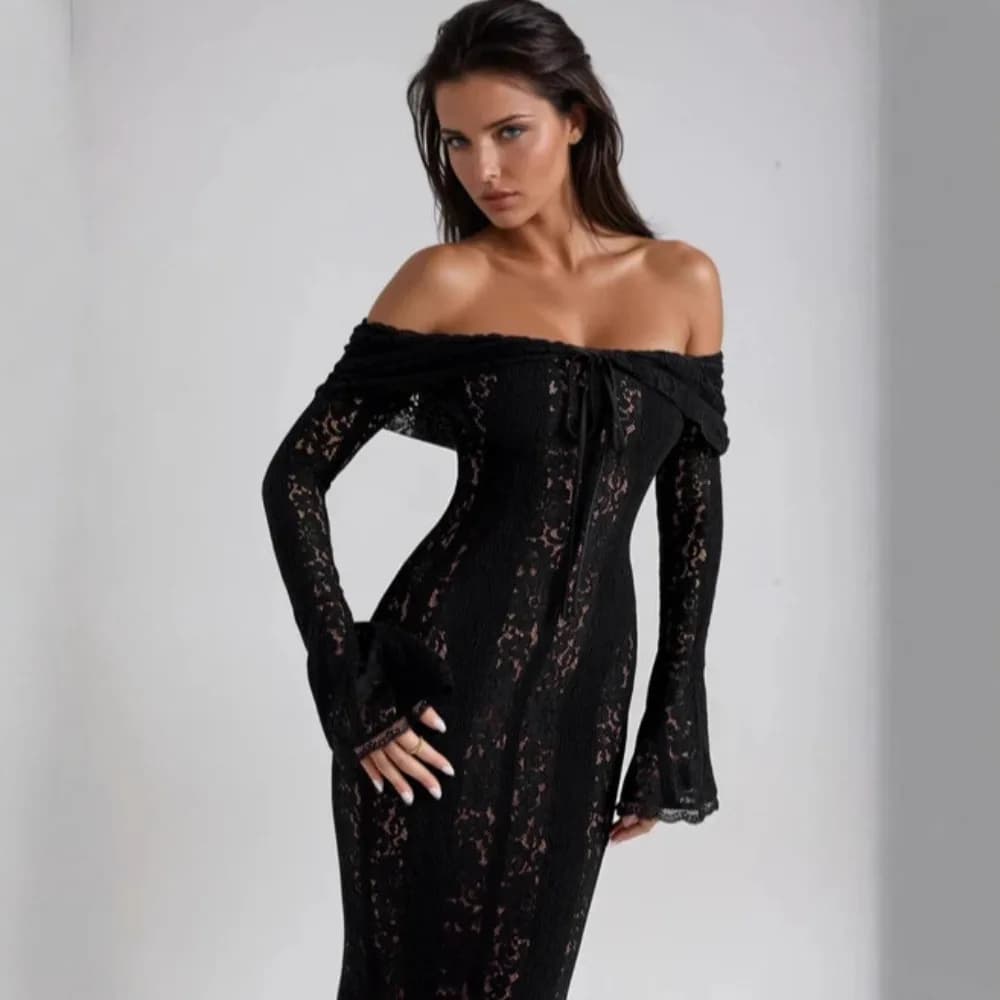 Vintage Dress Lace Floral Neckline With Straps Long Dress Women's Fashion Waxed Dresses Slim Elegant Women's Party Dress