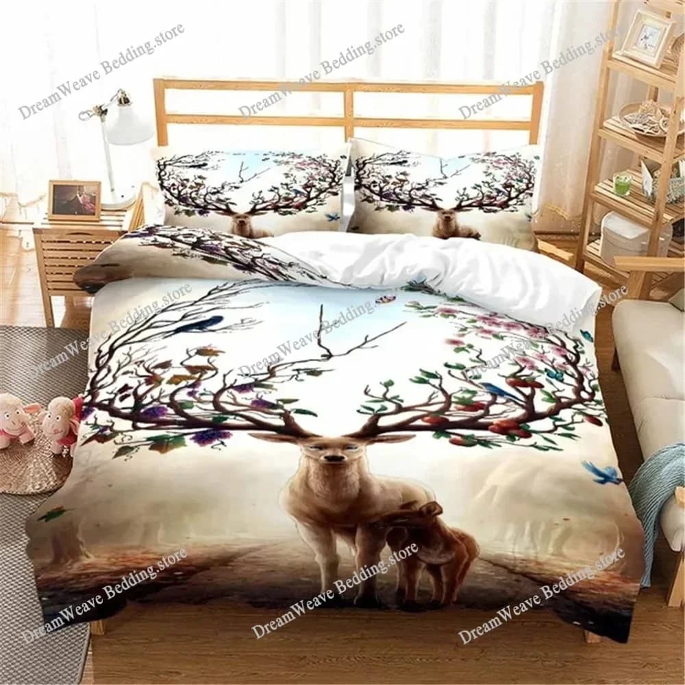 2025 Deer and Forest Print Microfiber Duvet Cover Set Bedding Christmas Gift Duvet Cover Bed Set Quilt Cover Pillowcase