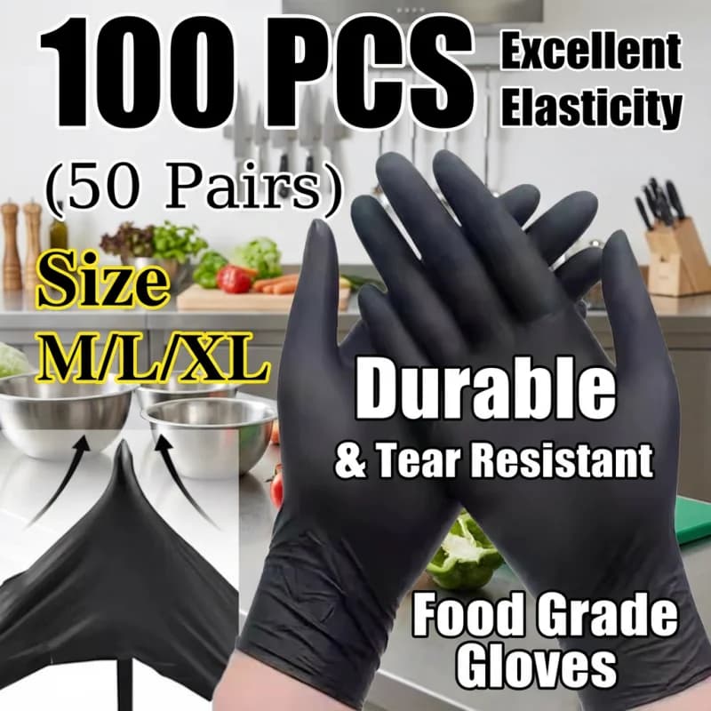 Guanti monouso in nitrile sintetico nero da 100 pezzi Guanti di sicurezza per la pulizia della casa elastici ispessiti resistenti per la cucina domestica