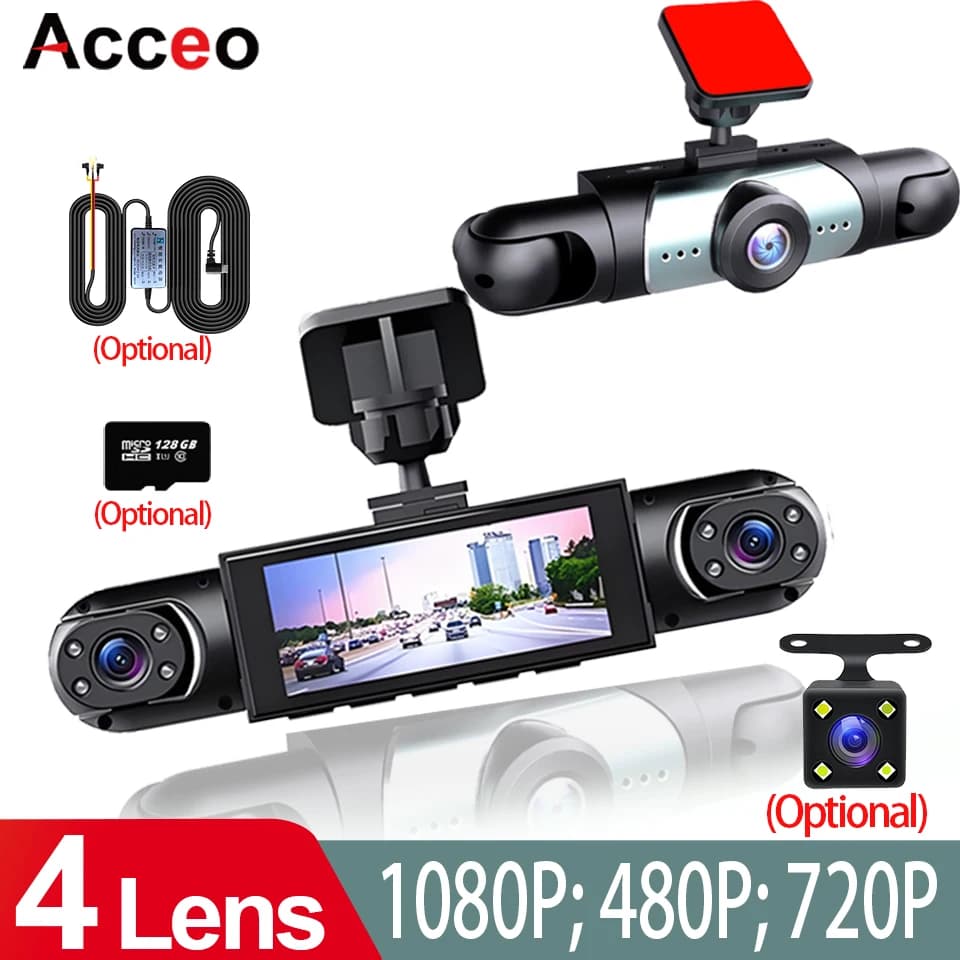 Acceo 4K Dash Cam with Ultra HD Night Vision,Support 4 Lens Loop Recording 24/7 Parking Monitor Optional Rear Camera for Car