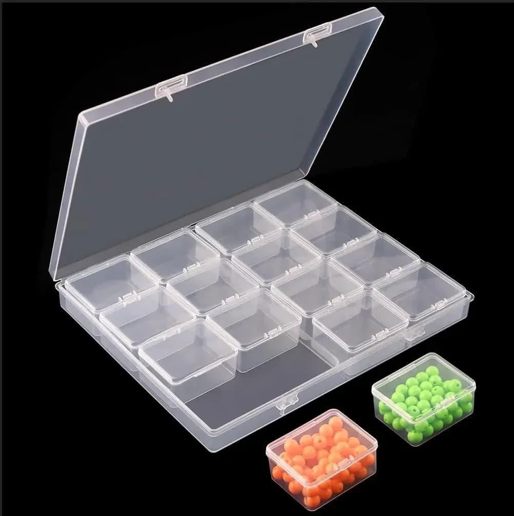 Scatola portaoggetti con perline diamantate a 16 griglie, custodia in plastica trasparente compatta e portatile per riporre e organizzare gioielli e gemme