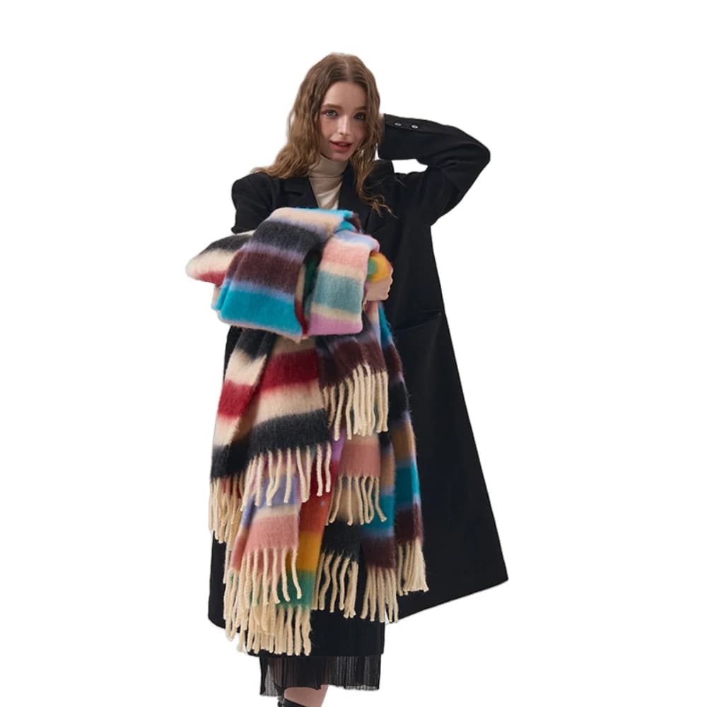 Sciarpa a righe multicolori alla moda Sciarpe lavorate a maglia calde invernali Design di lusso Scialle da donna Scaldacollo ispessito Coperta morbida