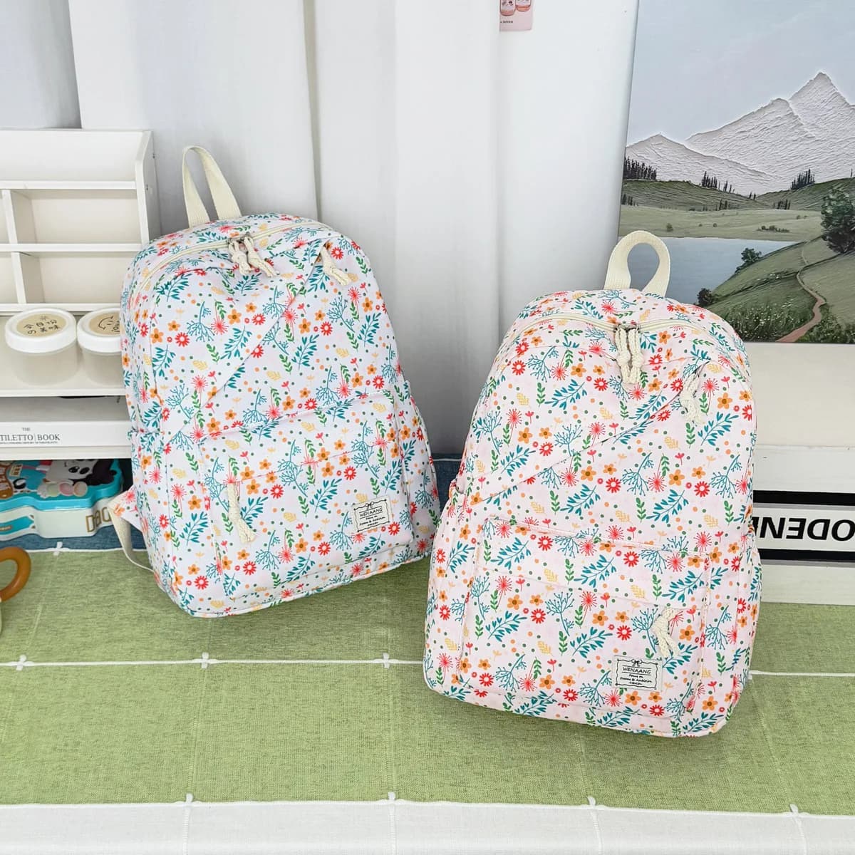 Lightweight Big Volume Floral Backpack for Girls Versatile Middle High Schoolers Daily Backpack Campus Outdoor Daily Carry