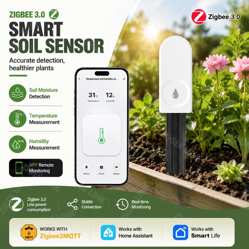 Zigbee3.0 Wireless Soil Tester Soil Moisture Air Temperature Humidity Sensor Smart Irrigation Helper For Yard Lawn Farm Plants