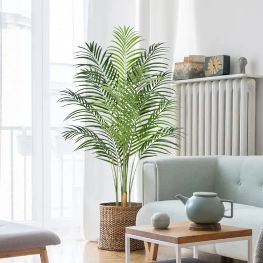 Palma Artificiale da Interno Alta 1,5 Metri, Pianta Finta Tropicale in Vaso con Design Realistico della Corteccia, Palma Areca Finta