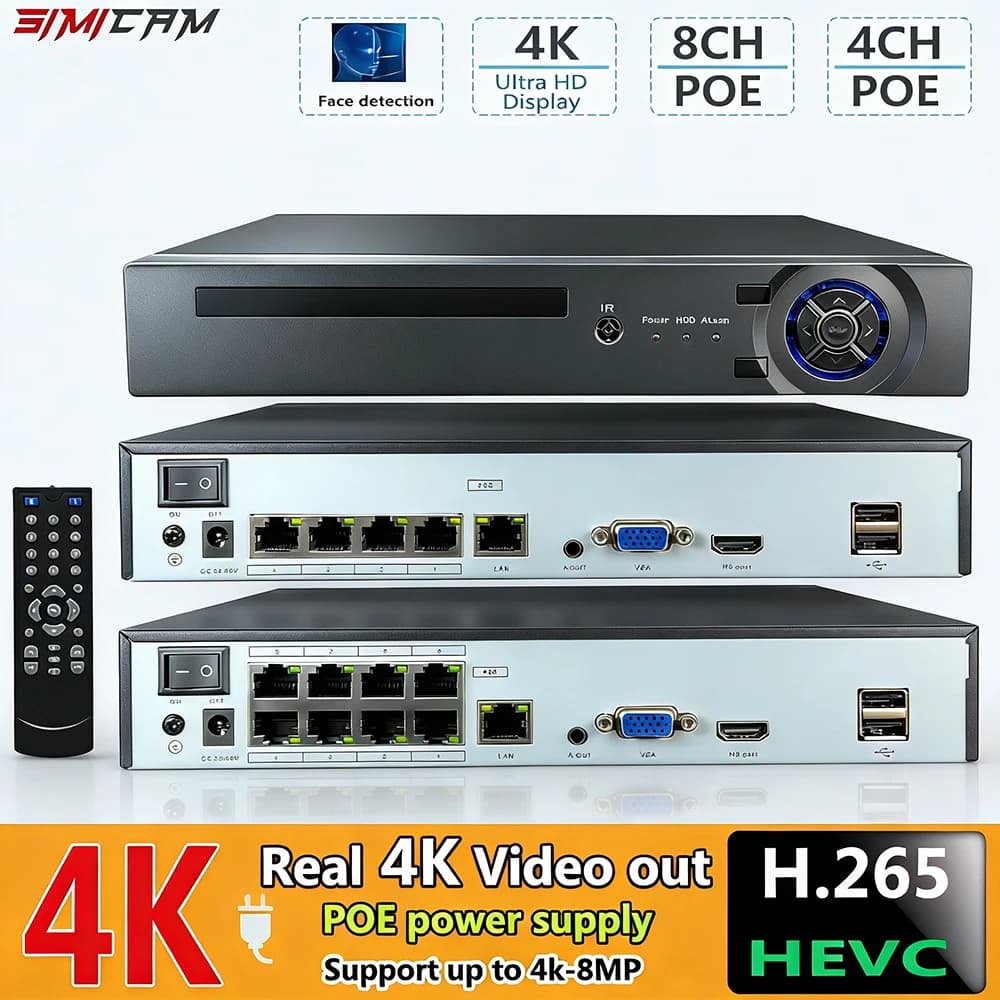 NVR 4K 10CH 4/8 Porte POE per Telecamere IP Onvif 8MP 5MP 4MP, Sistema di Sicurezza con Audio, Registratore Video di Sorveglianza Compatibile con HIK Dahua