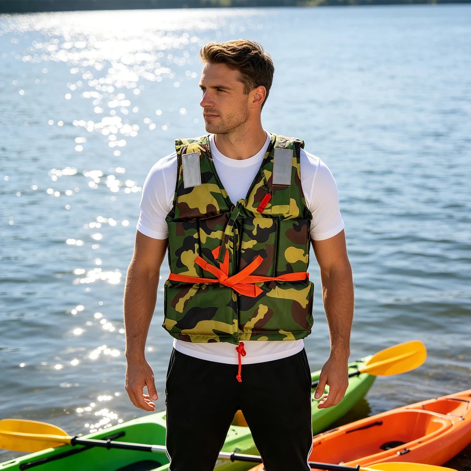 Fishing Swimming Life Vest with Whistle & Reflective Strips Kayak Vest PFD for Boating Fishing Kayaking SUP Paddleboarding