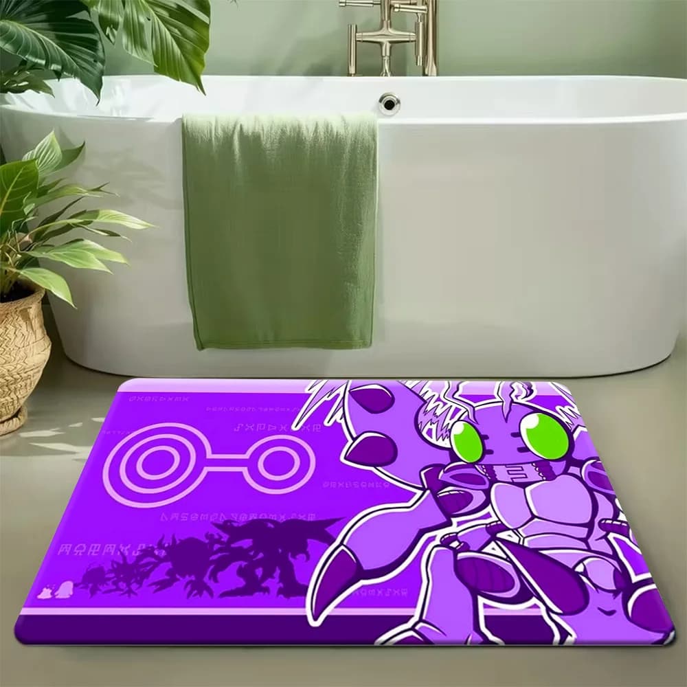 Tappetino da bagno Digimon Adventure Tentomon & Kabuterimon Evolution Line Crest of Knowledge, tappetino da bagno in morbida flanella antiscivolo e assorbente