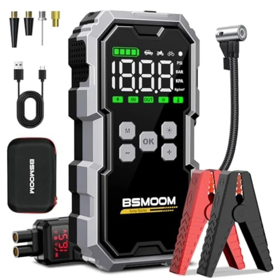 Avviatore d'Emergenza Portatile per Auto con Compressore d'Aria 7000A 26800mAh 150PSI Display LCD 3.4 Pollici 2 Luci per Tutti i Motori a Benzina/Diesel 10.0L Nero