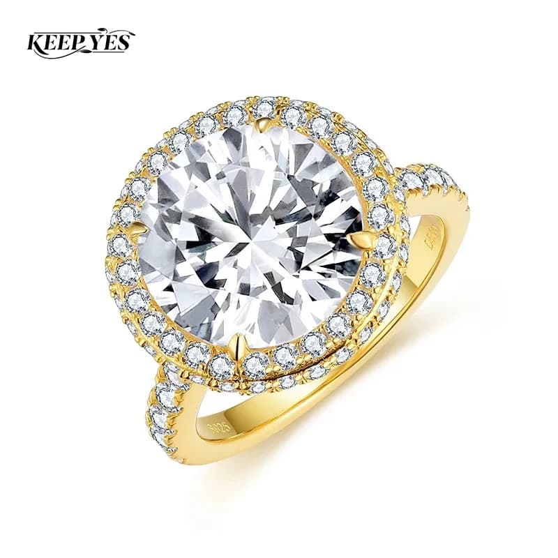Anello KEEP YES con Moissanite Autentica da 5,0 ct, Taglio Rotondo 11mm, in Argento Sterling 925, Gioiello Raffinato per Matrimonio