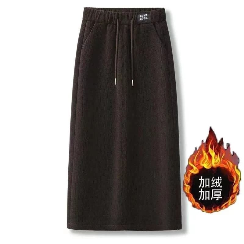 20265 New fall and winter loose ribbed velvet to casual waist Solid color with laces temperament skirt covering hips for women