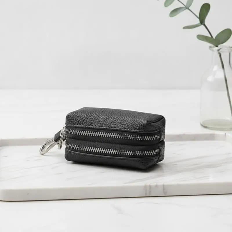 Leather Car Key Holder Wallet Double Zipper Fashion 1Pcs Portable Anti-scratch Keychain Case for Short Trips
