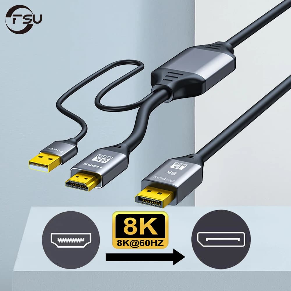 HDMI compatible FSU conversion cable from 2.1 to DP 1.4 Adapter line 8K 4K DisplayPort to HDMI for laptop PC Projector PC