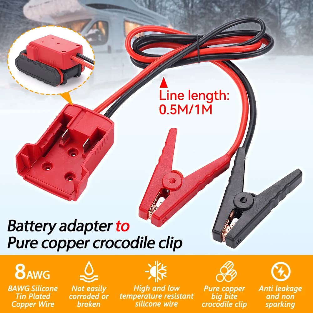Morsetti per Cavi di Avviamento 8AWG con Adattatore per Batteria Power Wheel per Batteria Milwaukee M18 18V, Avviatore per Auto
