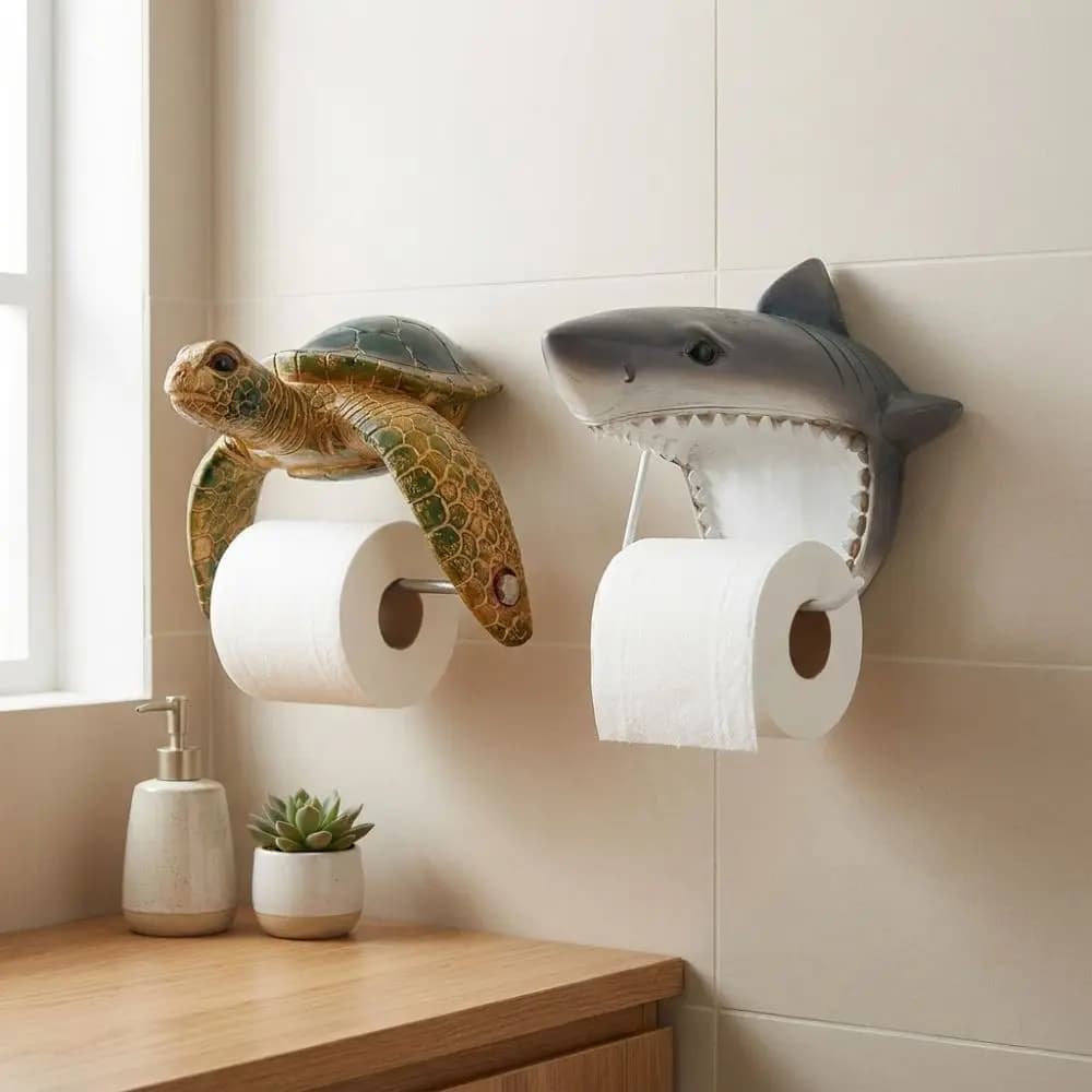 Resin Sea Turtle Toilet Paper Holder Cute Coastal Style Wall Mount Tissue Rack Marine Animal Turtles Sharks